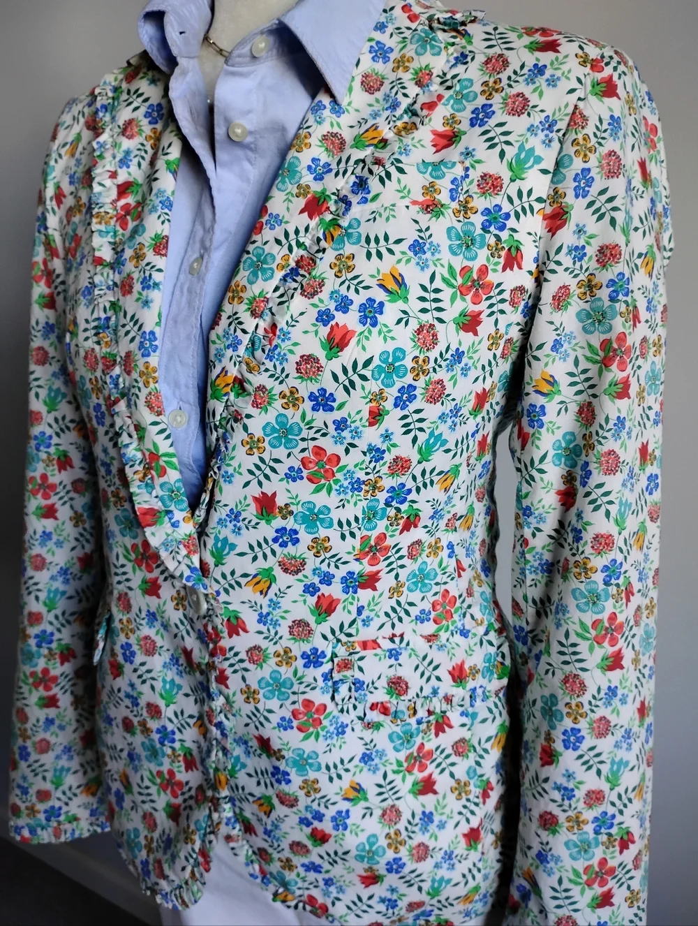 J. Crew Liberty Art Fabric Edenham Blazer Micro Ruffle Floral Classic Size 4
